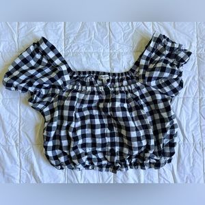Madewell Plaid Cropped Puff Sleeve Blouse